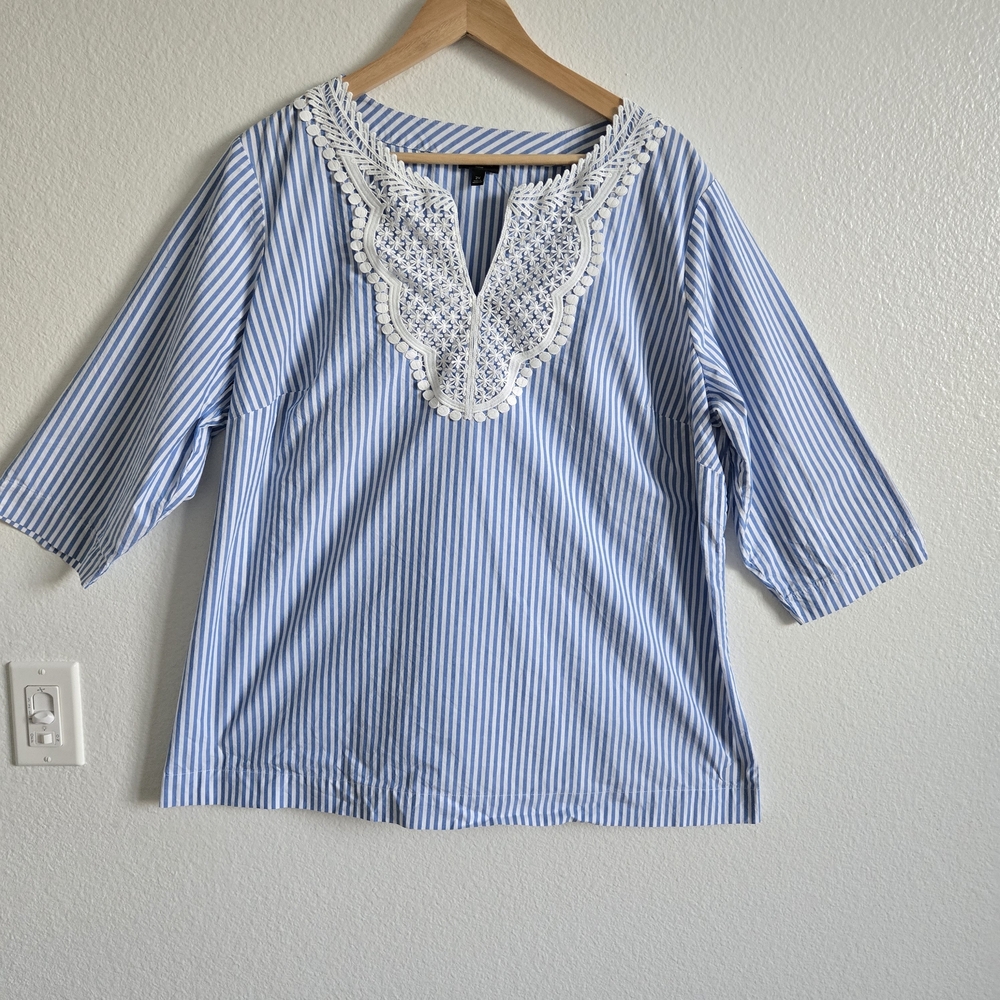 Talbots Blue Striped Women's Top with Lace Detail Size 2X